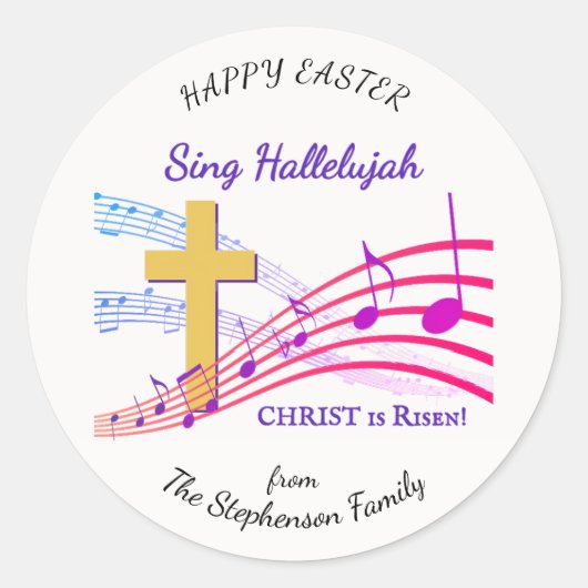 Christian HALLELUJAH CHRIST IS RISEN Easter ラウンドシール (正面)