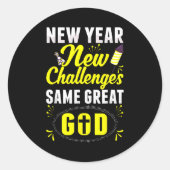 Christian Happy New Year New Challenges Same Great ラウンドシール (正面)