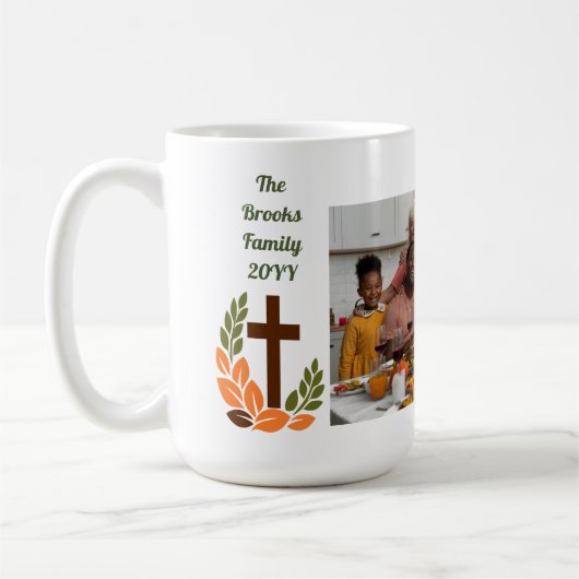 Christian Harvest Cross and Wheat Custom Photo コーヒーマグカップ (左)