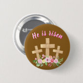 Christian " He is risen" Religious Easter Button 缶バッジ (正面&裏面)