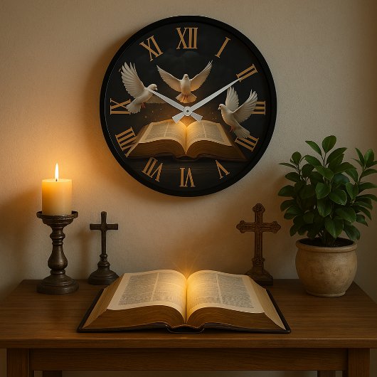 Christian Holy Spirit Bible religious home decor ラージ壁時計