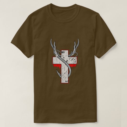 Christian Hunting Fishing Hunter Angler Antler Cro Tシャツ (デザイン正面)