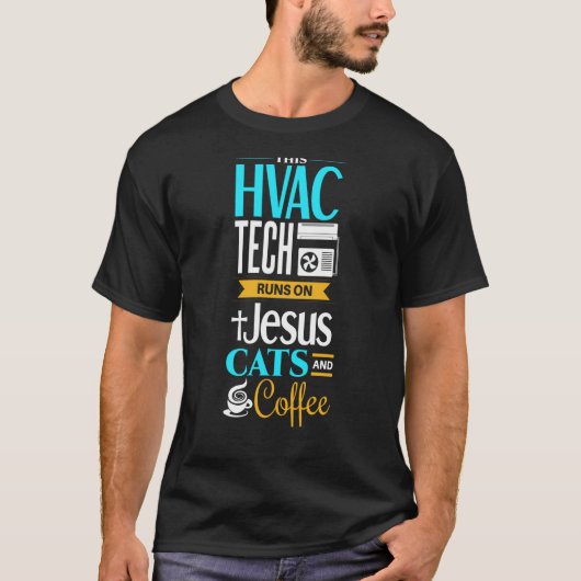Christian HVAC  Jesus Cat Coffee HVAC Tech Tシャツ (正面)