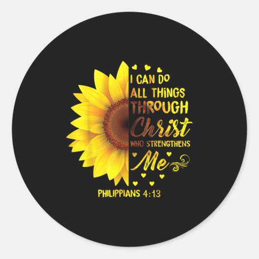Christian I Can Do All Things Through Christ Bible ラウンドシール (正面)