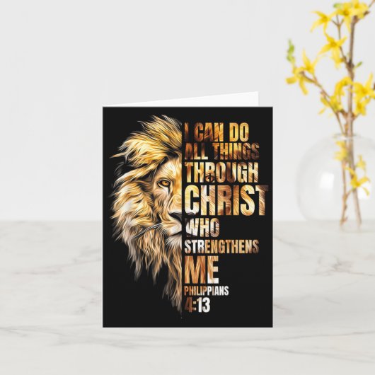 Christian I Can Do All Things Through Christ Lion カード (黄色い花)