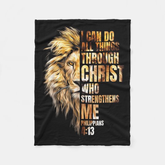 Christian I Can Do All Things Through Christ Lion フリースブランケット (正面)