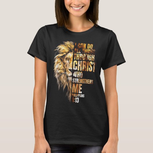 Christian I Can Do All Things Through Christ Lion Tシャツ (正面)