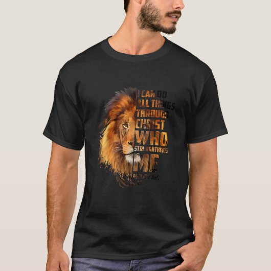 Christian I Can Do All Things Through Christ Lion Tシャツ (正面)