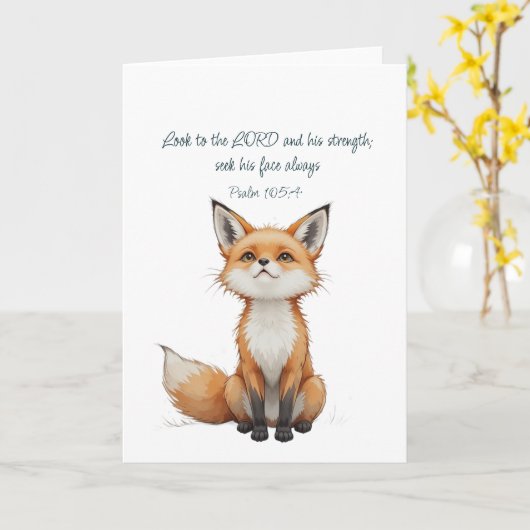 Christian Inspirational Quote Psalm 105:4 Fox Cute カード (黄色い花)
