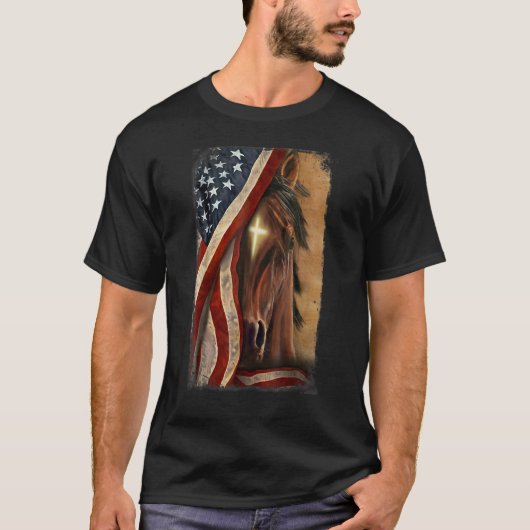 Christian Jesus Cross Patriotic Horse Cross Americ Tシャツ (正面)