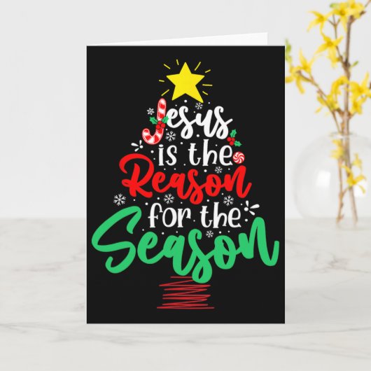 Christian Jesus Is The Reason Christmas Xmas Tree  カード (黄色い花)