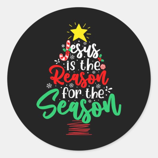 Christian Jesus Is The Reason Christmas Xmas Tree ラウンドシール (正面)