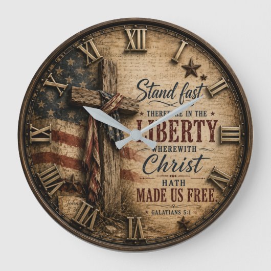 Christian Liberty Galatians 5:1 Bible Verse ラージ壁時計 (正面)