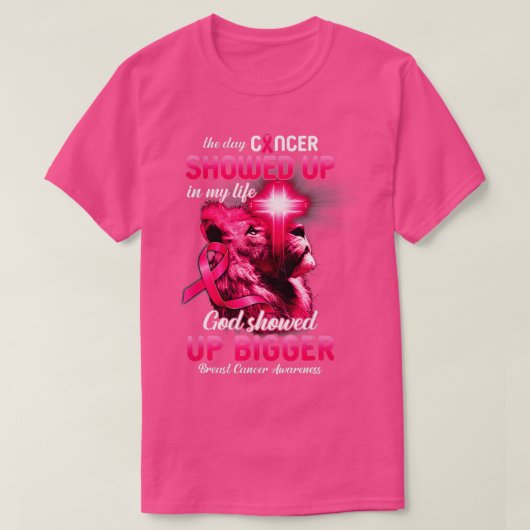 Christian Lion Cross Pink Ribbon Breast Cancer Awa Tシャツ (デザイン正面)