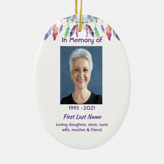 Christian Memorial Feathers Boho Tribal Native セラミックオーナメント (裏面)
