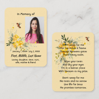 Christian Memorial Hummingbird Yellow Roses 名刺