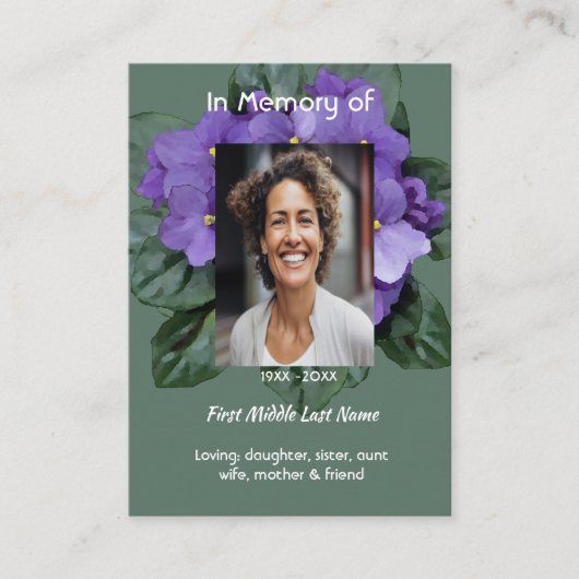 Christian Memorial Keepsake African Violet 名刺 (正面)