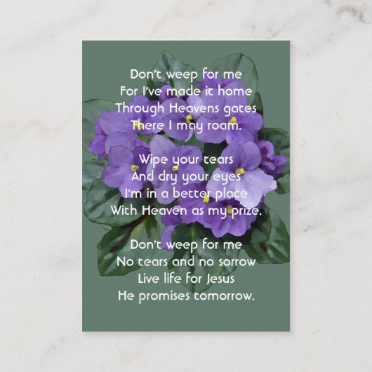 Christian Memorial Keepsake African Violet 名刺 (裏面)