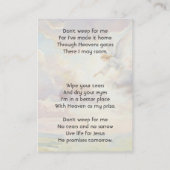 Christian Memorial Keepsake Angel Reaching  名刺 (裏面)