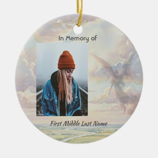 Christian Memorial Keepsake Angel Sky Clouds セラミックオーナメント (正面)