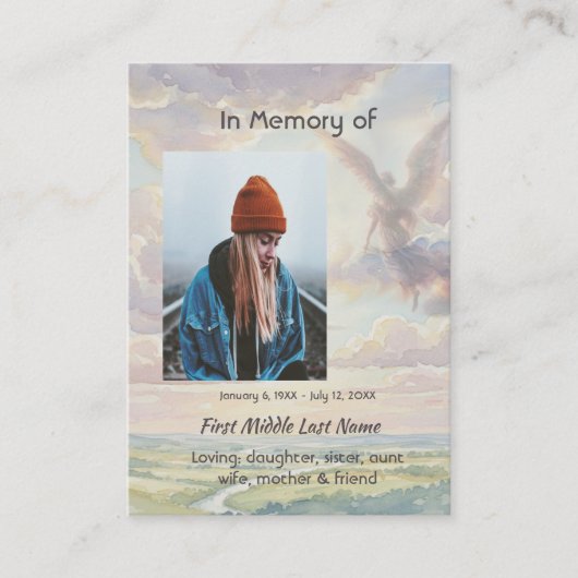 Christian Memorial Keepsake Angel Sky Clouds 名刺 (正面)