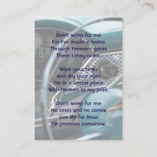 Christian Memorial Keepsake Antique Cars Auto  名刺 (裏面)