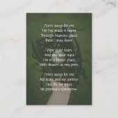 Christian Memorial Keepsake Baseball Game Player 名刺 (裏面)