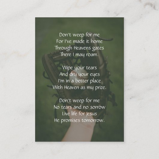 Christian Memorial Keepsake Baseball Game Player 名刺 (裏面)