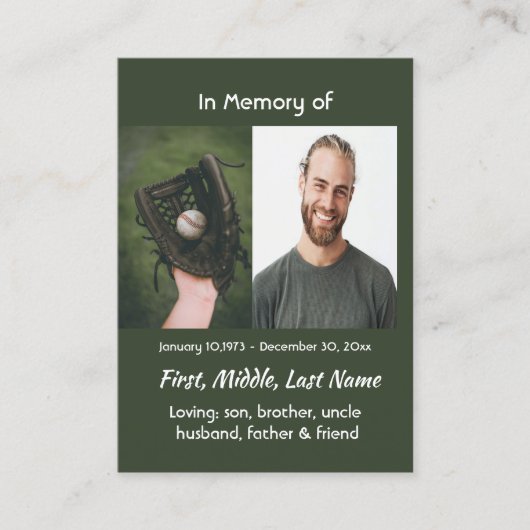 Christian Memorial Keepsake Baseball Game Player 名刺 (正面)