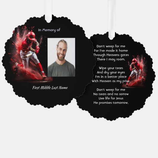 Christian Memorial Keepsake Baseball Softball  オーナメントカード (正面/裏面)