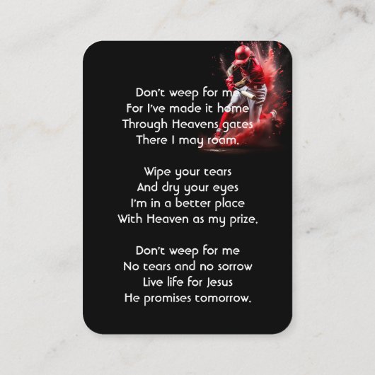 Christian Memorial Keepsake Baseball Softball  名刺 (裏面)