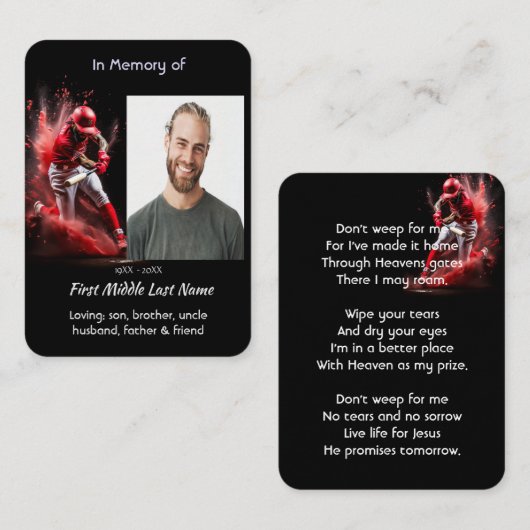 Christian Memorial Keepsake Baseball Softball 名刺 (正面/裏面)