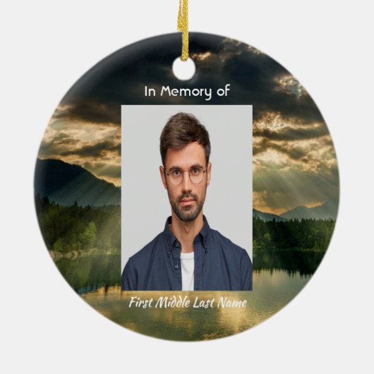 Christian Memorial Keepsake Beautiful Lake Beach セラミックオーナメント (裏面)