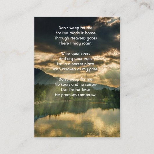 Christian Memorial Keepsake Beautiful Lake Beach 名刺 (正面)