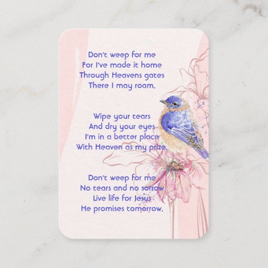 Christian Memorial Keepsake  Bluebird Garden  名刺 (裏面)