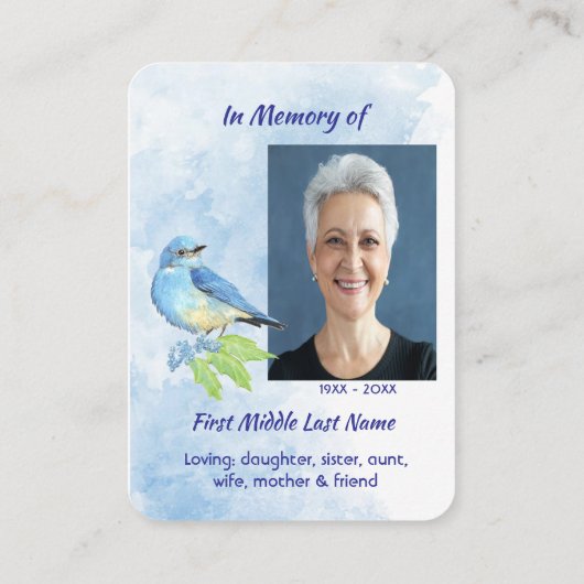 Christian Memorial Keepsake Bluebird Garden Bird 名刺 (裏面)