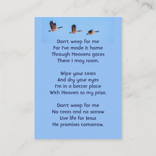 Christian Memorial Keepsake  Canada Goose Outdoors 名刺 (裏面)