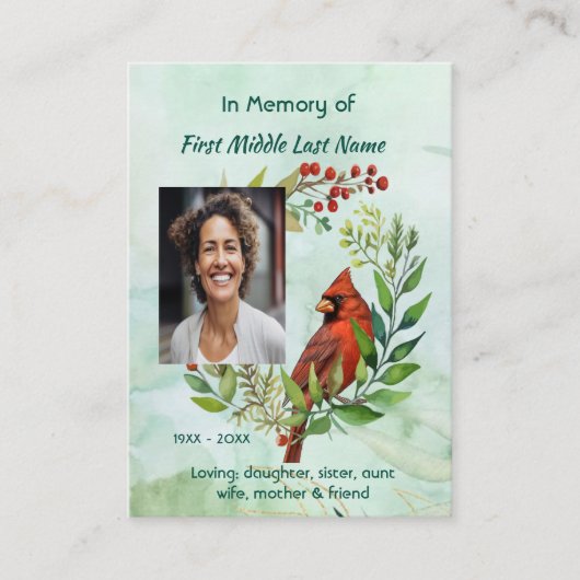 Christian Memorial keepsake Cardinal Bird 名刺 (正面)