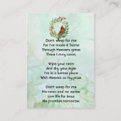 Christian Memorial keepsake Cardinal Bird 名刺 (裏面)