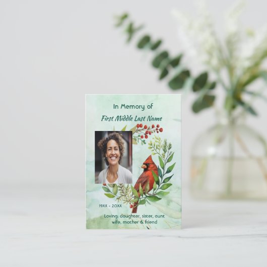 Christian Memorial keepsake Cardinal Bird 名刺 (スタンド正面)