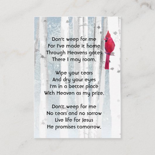 Christian Memorial Keepsake Cardinal Bird 名刺 (裏面)