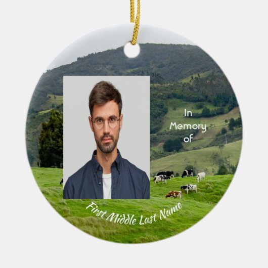 Christian Memorial Keepsake Cattle Farm Landscape  セラミックオーナメント (正面)