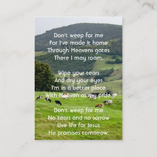 Christian Memorial Keepsake Cattle Farm Landscape 名刺 (裏面)