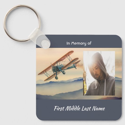 Christian Memorial Keepsake  Clouds Biplane Sky キーホルダー (正面)