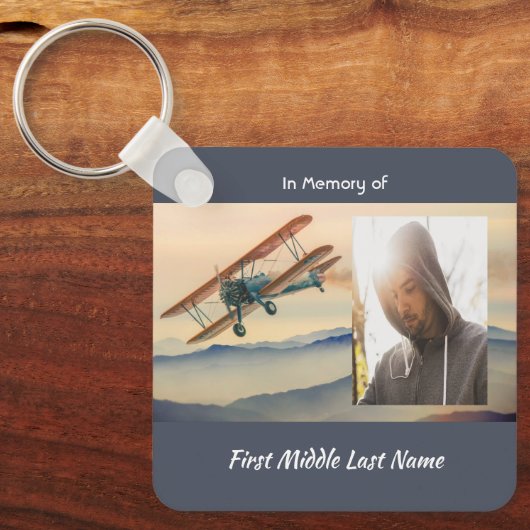 Christian Memorial Keepsake  Clouds Biplane Sky キーホルダー (正面)