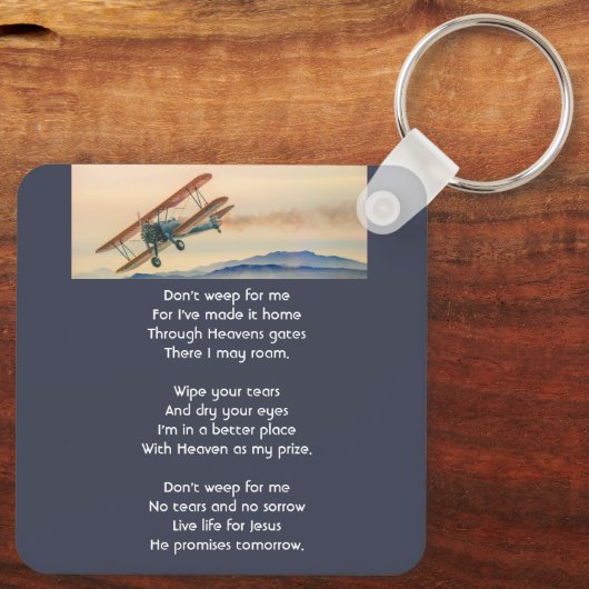 Christian Memorial Keepsake  Clouds Biplane Sky キーホルダー (裏面)