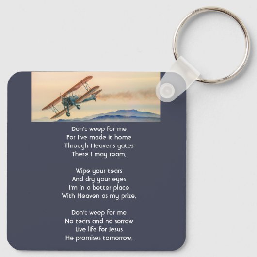 Christian Memorial Keepsake  Clouds Biplane Sky キーホルダー (裏面)