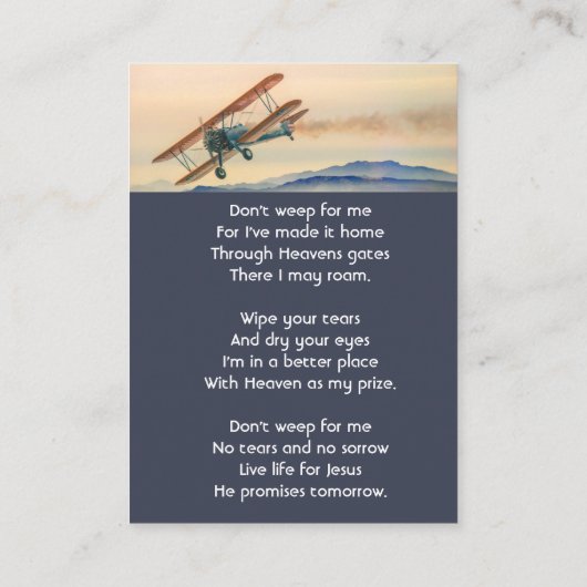 Christian Memorial Keepsake Clouds Biplane Sky 名刺 (裏面)