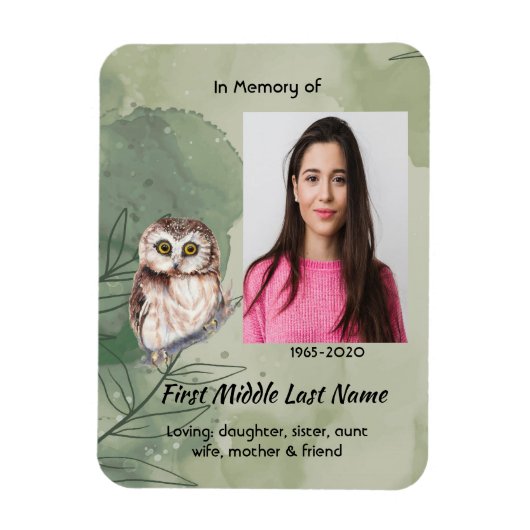 Christian Memorial Keepsake Cute Owl Bird マグネット (縦)