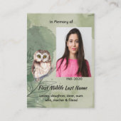 Christian Memorial Keepsake Cute Owl Bird 名刺 (正面)